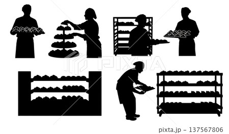 Black Solid Bakers Displaying Croissants Set of Six on White Background Black Solid Bakers Displaying Croissants Set of Six on White Background 137567806