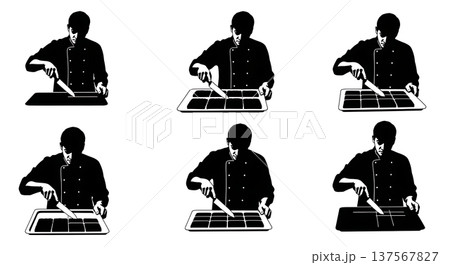 Black Solid Bakers Cutting Brownies Set of Six on White Background Black Solid Bakers Cutting Brownies Set of Six on White Background 137567827
