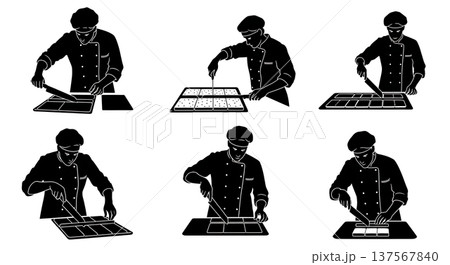 Black Solid Bakers Cutting Brownies Set of Six on White Background Black Solid Bakers Cutting Brownies Set of Six on White Background 137567840
