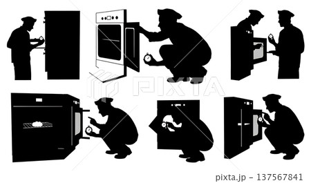 Black Solid Bakers Checking Oven Timers Set of Six on White Background Black Solid Bakers Checking Oven Timers Set of Six on White Background 137567841