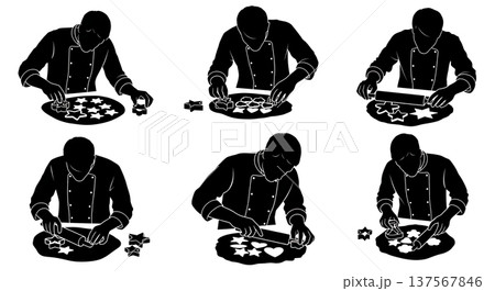 Black Solid Bakers Using Cookie Cutters Set of Six on White Background Black Solid Bakers Using Cookie Cutters Set of Six on White Background 137567846