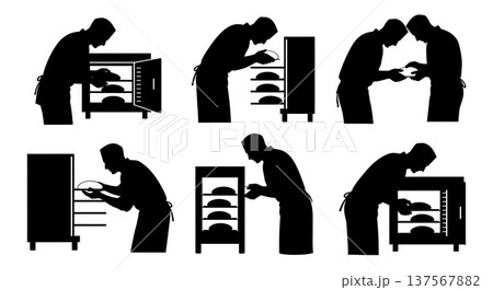 Black Solid Bakers Checking Proofing Dough Set of Six on White Background 137567882