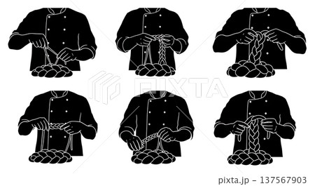 Black Solid Bakers Braiding Bread Dough Set of Six on White Background Black Solid Bakers Braiding Bread Dough Set of Six on White Background 137567903