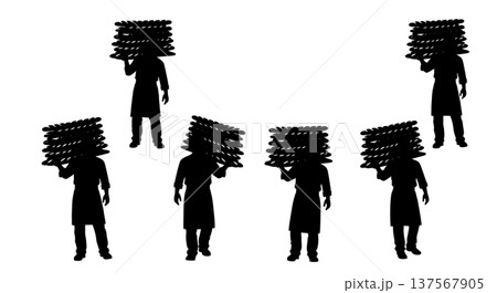 Black Solid Bakers Carrying Baguettes Set of Six on White Background 137567905