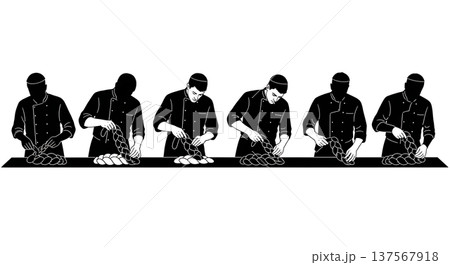 Black Solid Bakers Braiding Bread Dough Set of Six on White Background 137567918