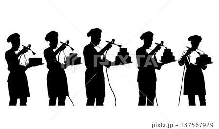 Black Solid Bakers Airbrushing Cakes Set of Six on White Background 137567929