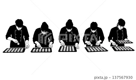 Black Solid Bakers Arranging Macarons Set of Six on White Background 137567930