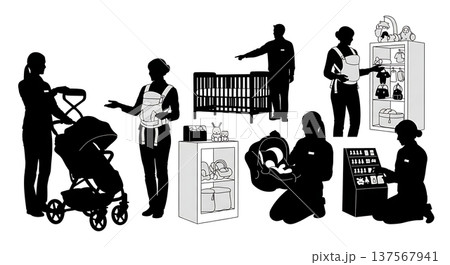 Black Solid Baby Gear Showroom Associates Set of Six on White Background Black Solid Baby Gear Showroom Associates Set of Six on White Background 137567941