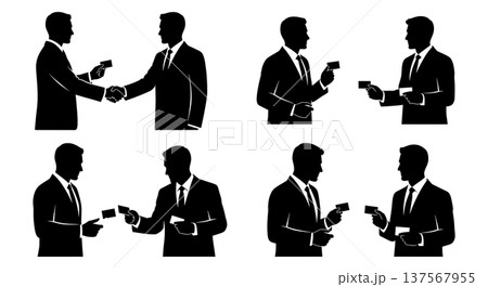 Black Solid B2B Sales Executives Exchanging Cards Set of Six on White Background Black Solid B2B Sales Executives Exchanging Cards Set of Six on White Background 137567955