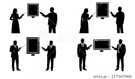 Black Solid Art Gallery Sales Directors Pointing Set of Six on White Background 137567966
