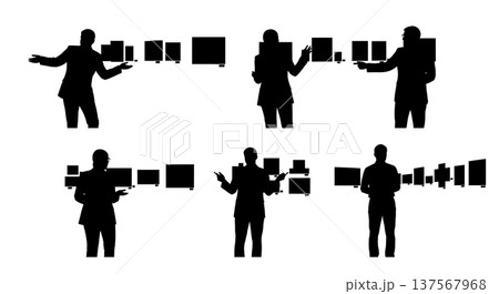 Black Solid Art Gallery Sales Directors Pointing Set of Six on White Background 137567968