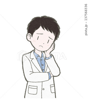 頬に手を当て困った表情の白衣姿の医療関係者の男性の手書きイラスト素材 頬に手を当て困った表情の白衣姿の医療関係者の男性の手書きイラスト素材 137568336
