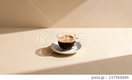 ニュートラルなベージュの背景にコーヒーカップ　コピースペース 137568894