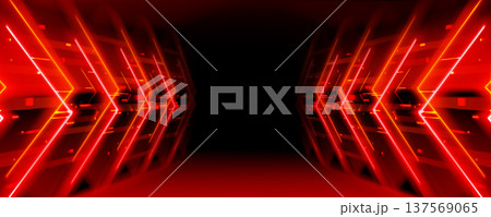 Neon red arrow dynamic tunnel with perspective Neon red arrow dynamic tunnel with perspective 137569065