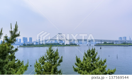 東京・お台場海浜公園から望む東京湾とレインボーブリッジ / Tokyo Bay, Japan 137569544
