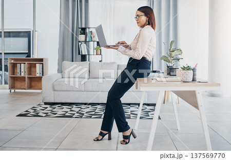 Woman in modern office with glasses, laptop and reading email, HR schedule and online report feedback. Website, networking or communication on digital app, businesswoman at human resources agency Woman in modern office with glasses, laptop and reading email, HR schedule and online report feedback. Website, networking or communication on digital app, businesswoman at human resources agency 137569770