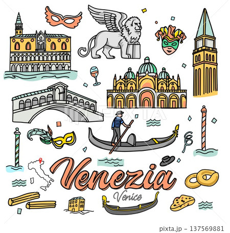 Venice Italy doodle city illustration design set. vector illustration 137569881