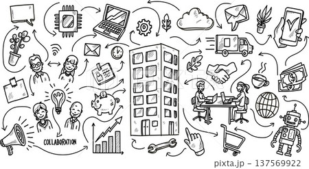 Business Collaboration and Modern Office Ecosystem. Vector Illustration doodle style 137569922