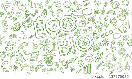 horizontal banner Eco and bio Related Objects and Elements. Hand Drawn Vector Doodle Illustration horizontal banner Eco and bio Related Objects and Elements. Hand Drawn Vector Doodle Illustration 137570026