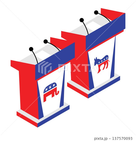 Isometric debate platforms for Republican Democratic presidential race. 3D vector isolated on white background Isometric debate platforms for Republican Democratic presidential race. 3D vector isolated on white background 137570093