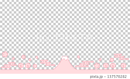 Simple illustration of Mt. Fuji and cherry blossoms in thin lines, pink, white background, 16:9 wide Simple illustration of Mt. Fuji and cherry blossoms in thin lines, pink, white background, 16:9 wide 137570282