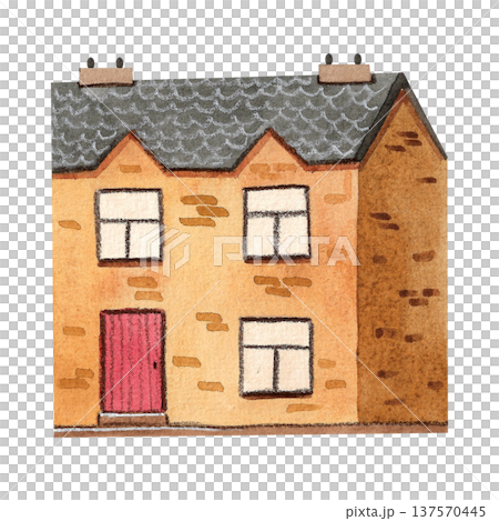 Watercolor cozy brown house. Hand drawn watercolor illustration of a stone building. Urban buildings and country estates. 137570445