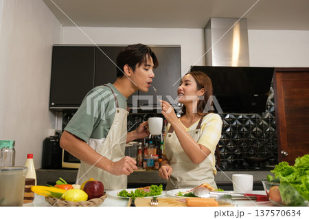 Asian couple at home 137570634