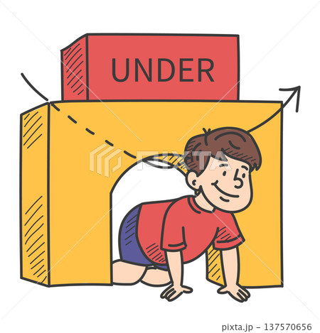 Boy moving under the toy building 137570656