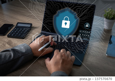 Cybersecurity and privacy IT professional protect data cybersecurity network system with security monitoring, authentication login, and data protection dashboard on laptop. Cybersecurity and privacy IT professional protect data cybersecurity network system with security monitoring, authentication login, and data protection dashboard on laptop. 137570870