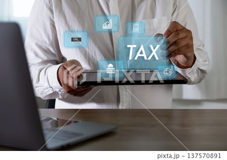 Tax filing completed concept TAX dashboard , symbolizing online tax return approval, e-filing services, compliance checks, and financial reporting. 137570891