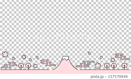 富士山と桜のシンプルな線イラスト ピンク 白背景 16:9ワイド 富士山と桜のシンプルな線イラスト ピンク 白背景 16:9ワイド 137570936