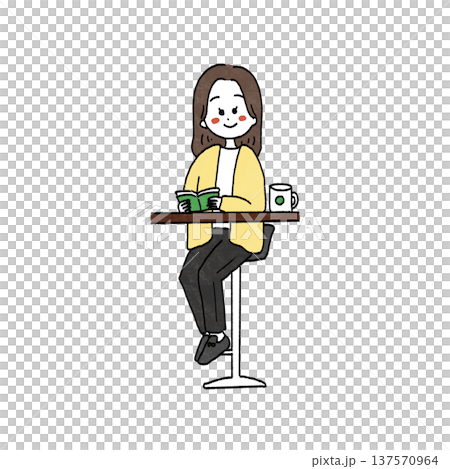 Illustration of a woman reading in a cafe Illustration of a woman reading in a cafe 137570964