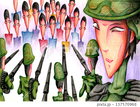 色鉛筆画 - 軍隊・兵士・侵略軍・占領 137570968