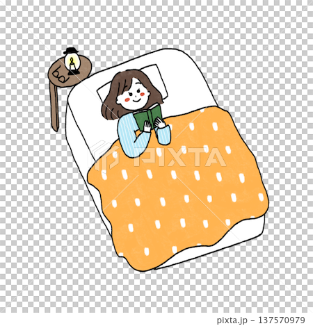 Illustration of a woman reading in bed before going to sleep 137570979