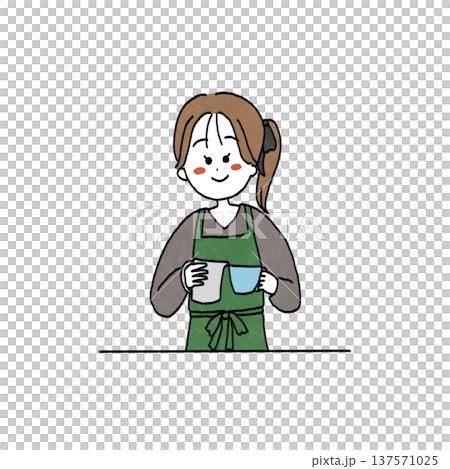 Illustration of a female barista making latte art at a cafe 137571025