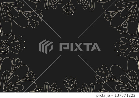 Luxury dark floral frame with golden line art flowers vector illustration. Luxury dark floral frame with golden line art flowers vector illustration. 137571222
