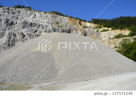 Large Gravel Pile in Active Stone Quarry 137571248