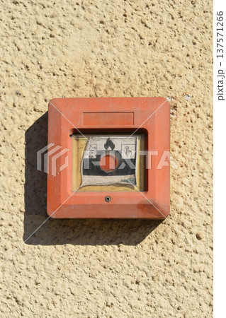 Red Fire Alarm Manual Call Point on Wall 137571266