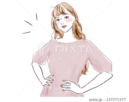 腰に手を胸を張る自信のある女性 137571377