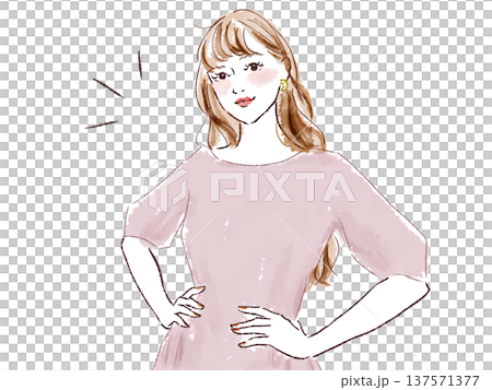 腰に手を胸を張る自信のある女性 137571377