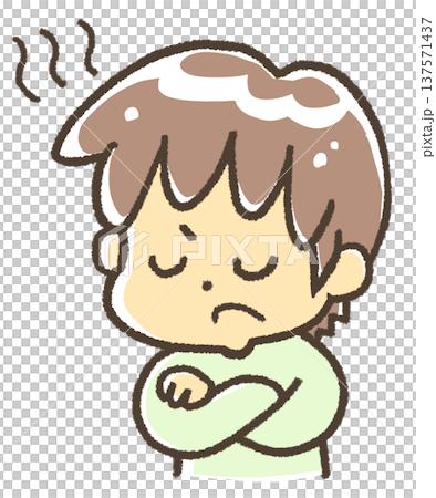 A worried boy with his arms crossed 137571437