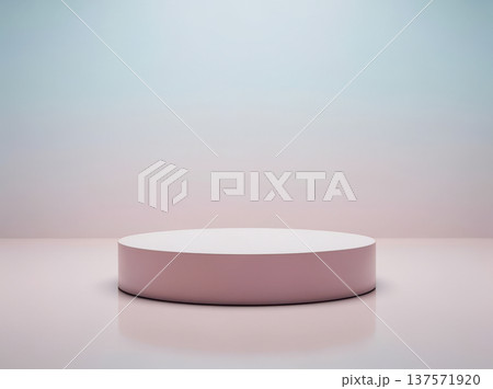 シンプルなピンクの円形商品ディスプレイ台と柔らかいグラデーション背景 137571920