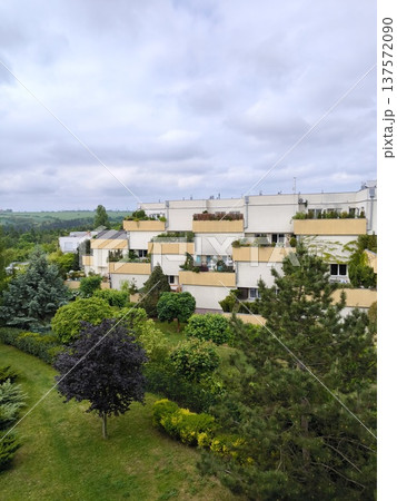 Modern terraced residential buildings with green gardens in Prague suburb, Czech Republic 137572090