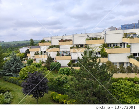 Modern terraced residential buildings with green gardens in Prague suburb, Czech Republic 137572091