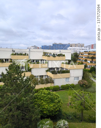 Modern terraced residential buildings with green gardens in Prague suburb, Czech Republic Modern terraced residential buildings with green gardens in Prague suburb, Czech Republic 137572094