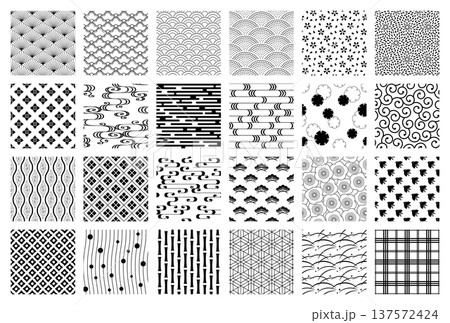 日本のベーシックな和柄模様のセット 伝統的な和柄パターン 日本のベーシックな和柄模様のセット 伝統的な和柄パターン 137572424