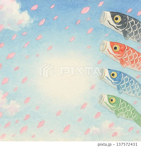 鯉のぼりのメッセージカード風イラスト 137572431
