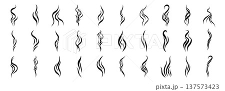 Steam line heat for smell smoke doodle and icon coffee logo. Scent aroma for tea cook vector and hot illustration fart. Steam vapour simple for smell breath flame and smoke effect flow 137573423