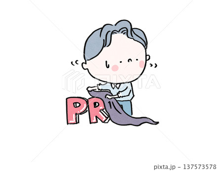 PR表記を布で隠してステルスマーケティング(ステマ)を試みる男性(コンプライアンス) PR表記を布で隠してステルスマーケティング(ステマ)を試みる男性(コンプライアンス) 137573578