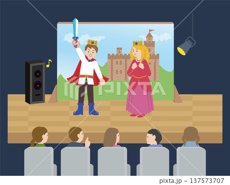 学芸会の舞台で演技をする子どもたちのイラスト 137573707